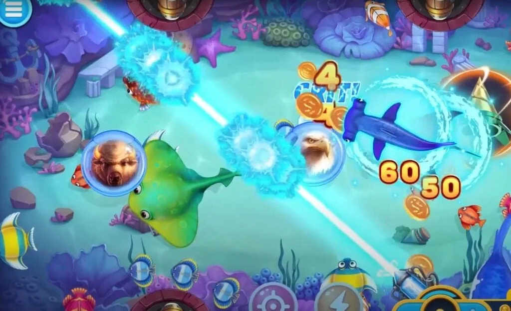 Layar permainan tembak ikan QQDEWA dengan target bawah laut dan meriam